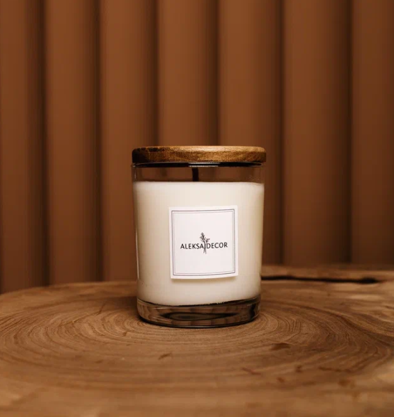 Аромасвеча в стеклянном стакане с деревянной крышкой 190 мл. / Ассортимент ароматов